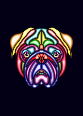 pug head in neaon style