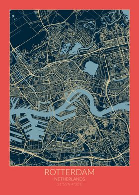 Rotterdam Map Red Blue