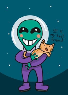 Alien hugging cat friend