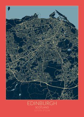 Edinburgh Map Red Blue
