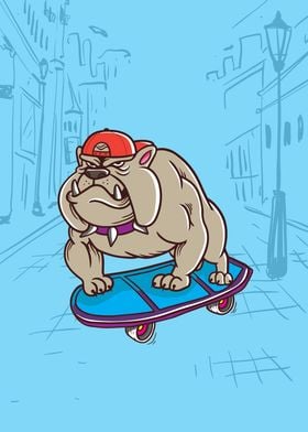 Bulldog on Skateboard