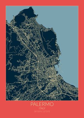 Palermo Map Red Blue