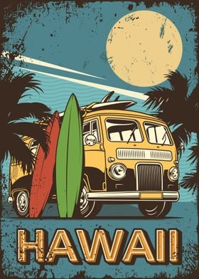 Surf Hawaii Retro Poster