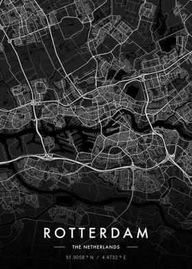 Rotterdam City Map Dark