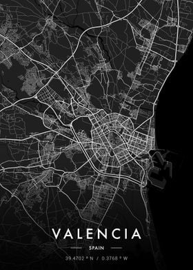 Valencia City Map Dark