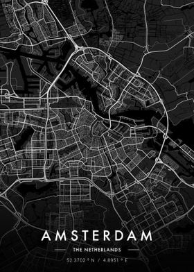Amsterdam City Map Dark