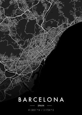 Barcelona City Map Dark