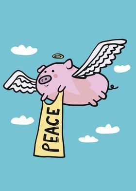 Angel pig with peace flag 