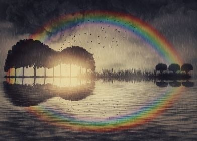 Guitar island over rainbow