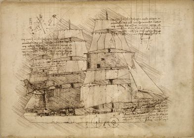 Three Master Ship Sketch