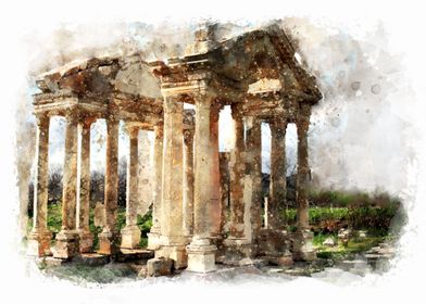 Watercolor Greek Temple