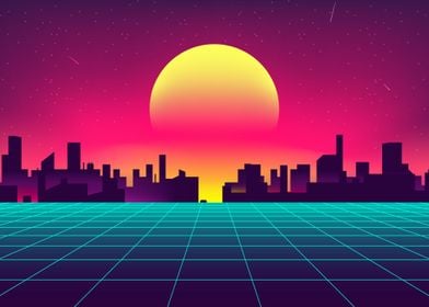 Neon Retro Sunset City