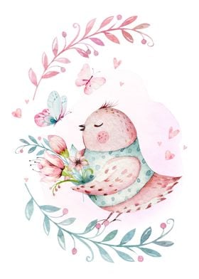 Cutie bird and butterflies