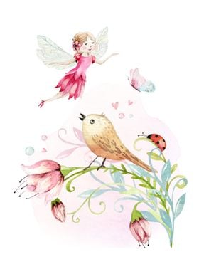 Cute fairy and bird