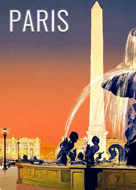 Retro Sunset Paris Poster