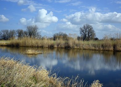 River Landscape Meadow Sky