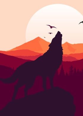 Wolf Sunset retro