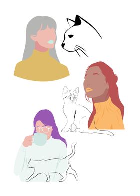 Woman and Cat Illustration