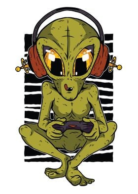 Gaming Nerd Alien Wallart