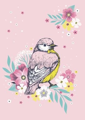 Little bird in flowers