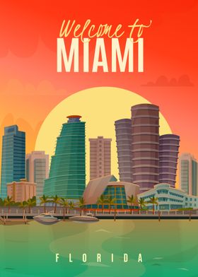 Visit Miami Retro Poster