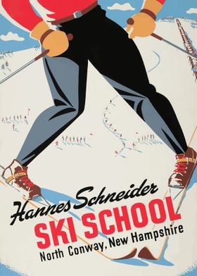 Ski School Vintage Poster