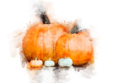 fall pumpkins watercolor