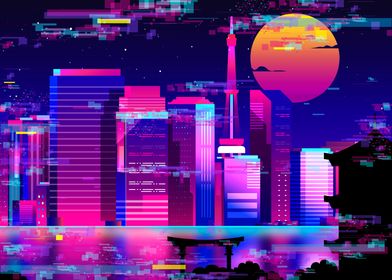 Tokio glitch neon city