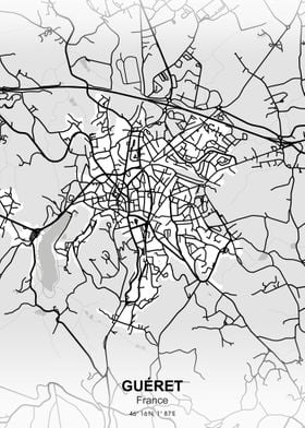 gueret france city bw map
