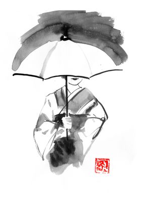 geisha under umbrella