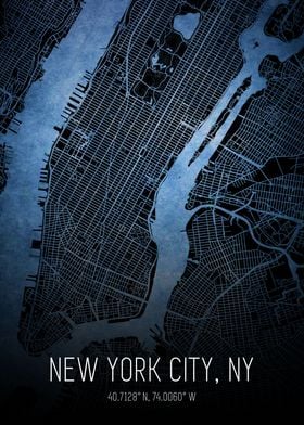 Blue New York City Map