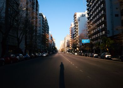 Wide empty sunset street