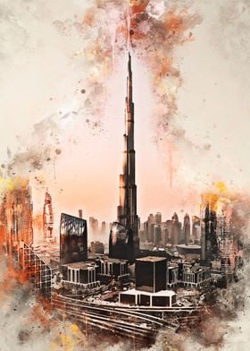 Burj Khalifa in Watercolor