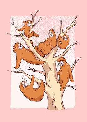 Sloth Family in Tree Cute