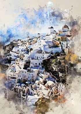 Santorini in Watercolor