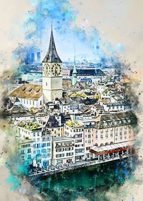 Zurich in Watercolor