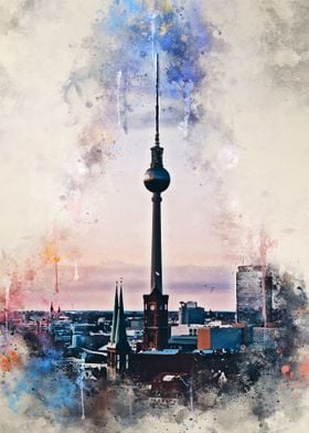 Fernsehturm in Watercolor