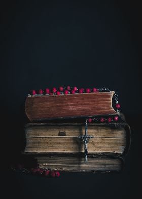 Old books and rosary