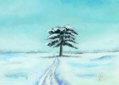 Winter scenery alone tree