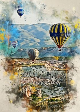 Hot Air Balloon Watercolor