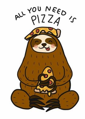 Sloth eat pizza cartoon