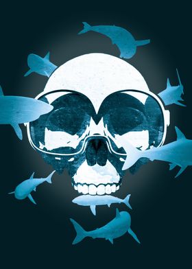 shark diving skull