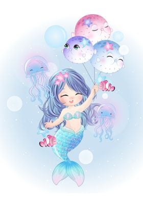 Cute mermaid flying