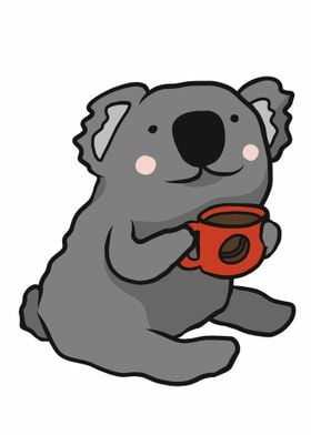 Koala drink coffee cartoon