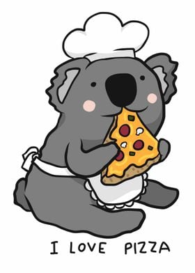 Koala chef eat pizza