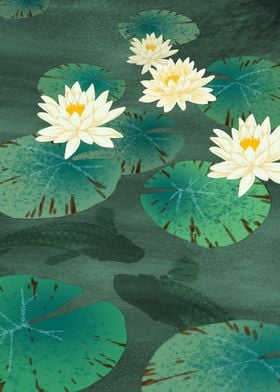 4 Waterlillies with fishes