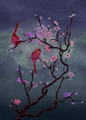 Cherry blossom with birds