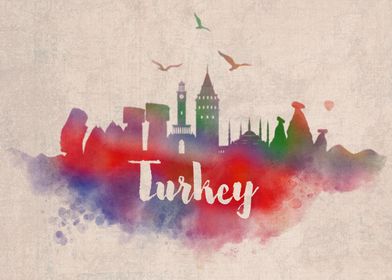 Turkey Watercolor City Sky
