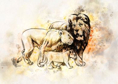 Lion Family Watercolor