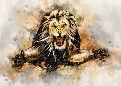 Angry Lion Watercolor